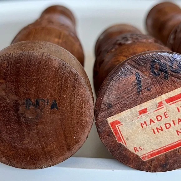 Vintage Set of 3 Hand Carved Wooden Candlesticks Boho Home Decor India - Picture 6 of 9